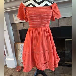 Shore brand resort wear coral sundress off the shoulder sleeve